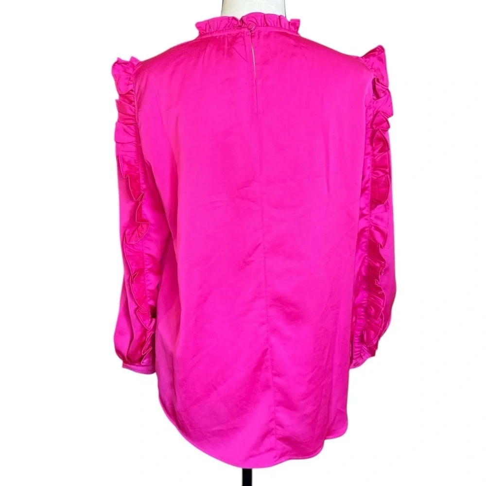 J. Crew Pink Puff Sleeve Ruffled Blouse